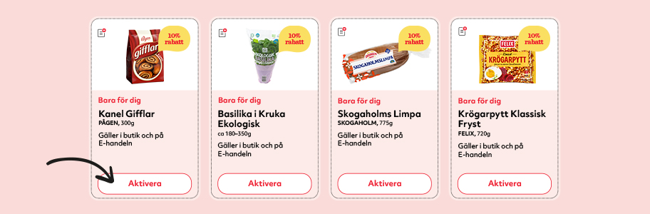 Fyra exempel på personliga erbjudanden som behöver aktiveras.